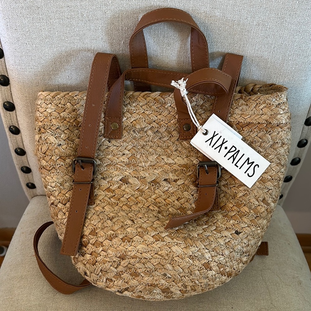 XIX Palms The Shorebreak Picnic Cooler Bag Backpack Jute Woven New Tan Brown
